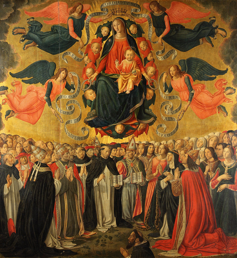 The Virgin Mary with the Child Jesus in glory, adored by angels, saints, prayers, and a donor. - Cosimo Rosselli