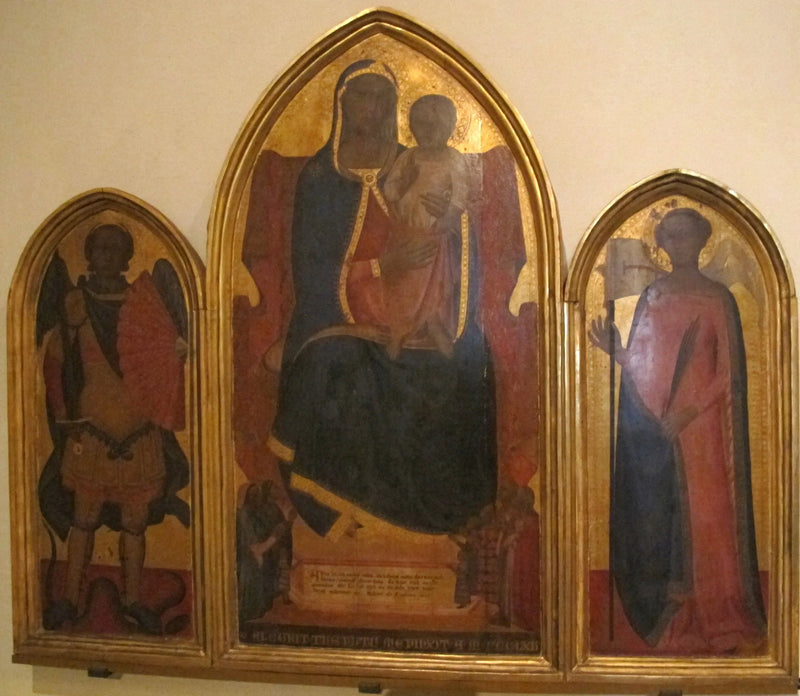 The Virgin Mary on her throne, surrounded by donors and saints. - Allegretto Nuzi