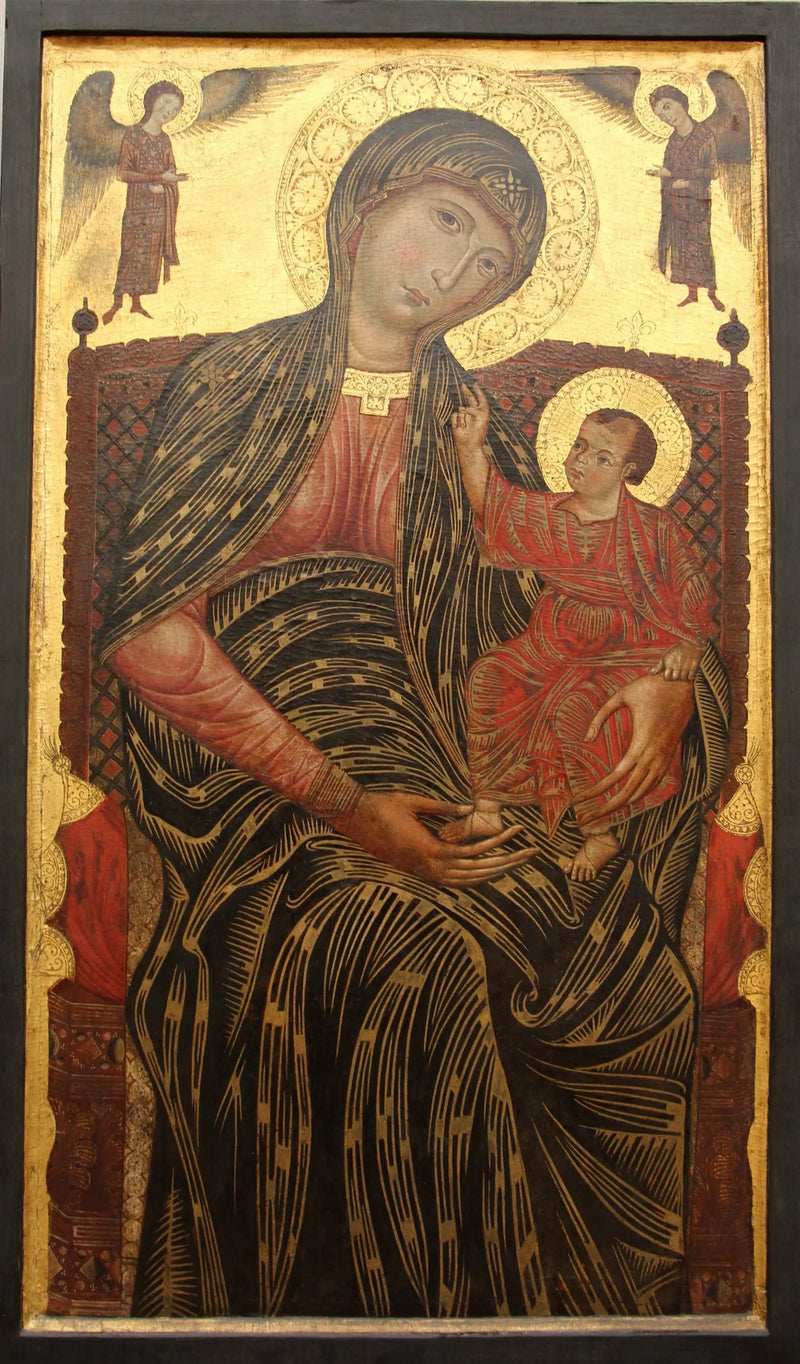 The Virgin Mary enthroned with two angels - Master of the Magdalen