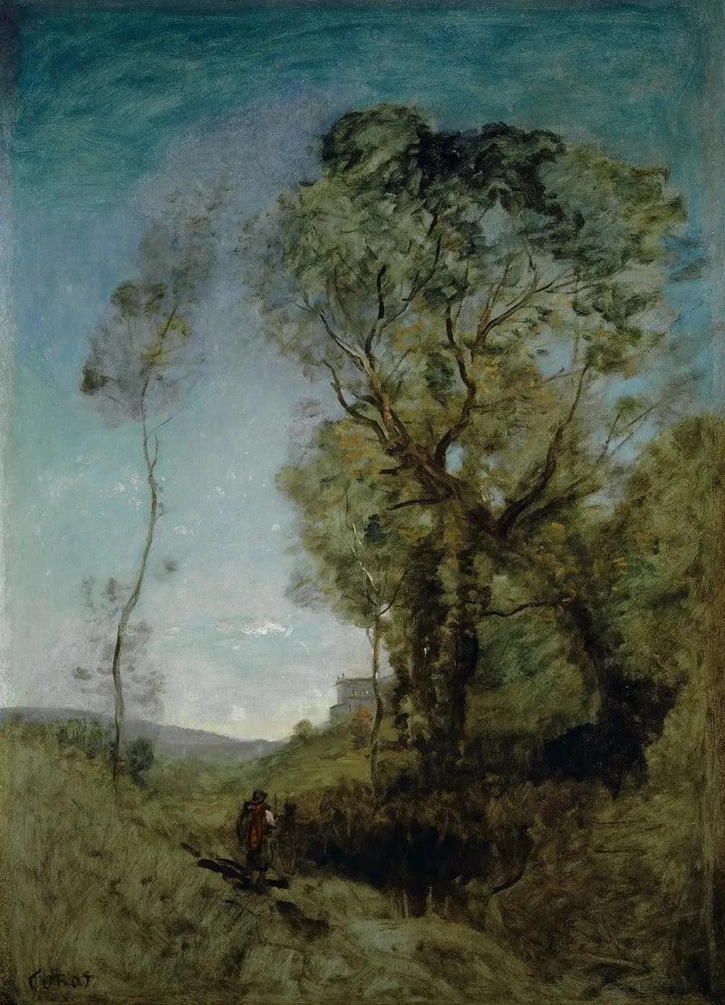 The Italian villa behind the pines - Jean-Baptiste Camille Corot