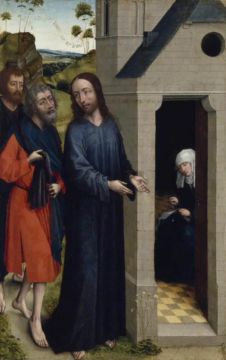 The vocation of André and Simon Pierre (probably a left wing of a retable) - Rogier van der Weyden