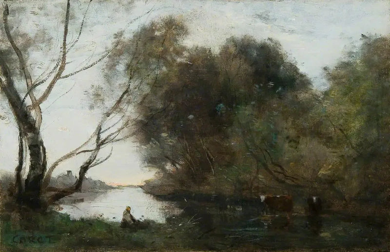 Lake: Sunset - Jean-Baptiste Camille Corot