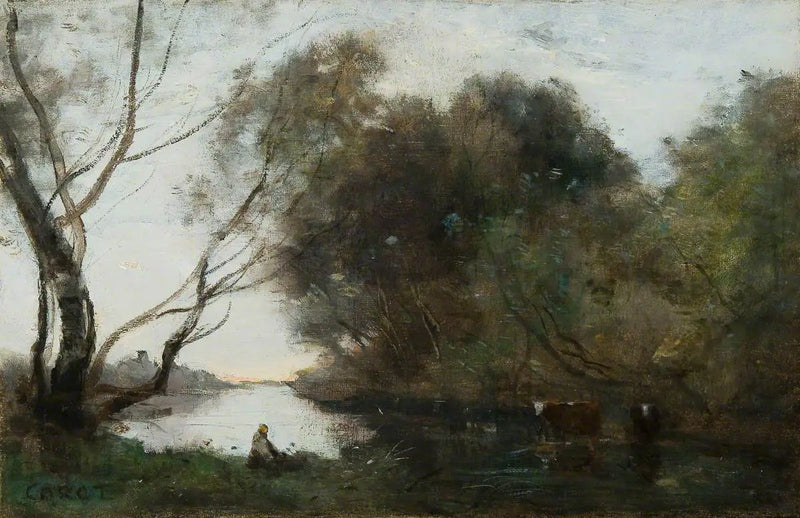 Lake: Sunset - Jean-Baptiste Camille Corot