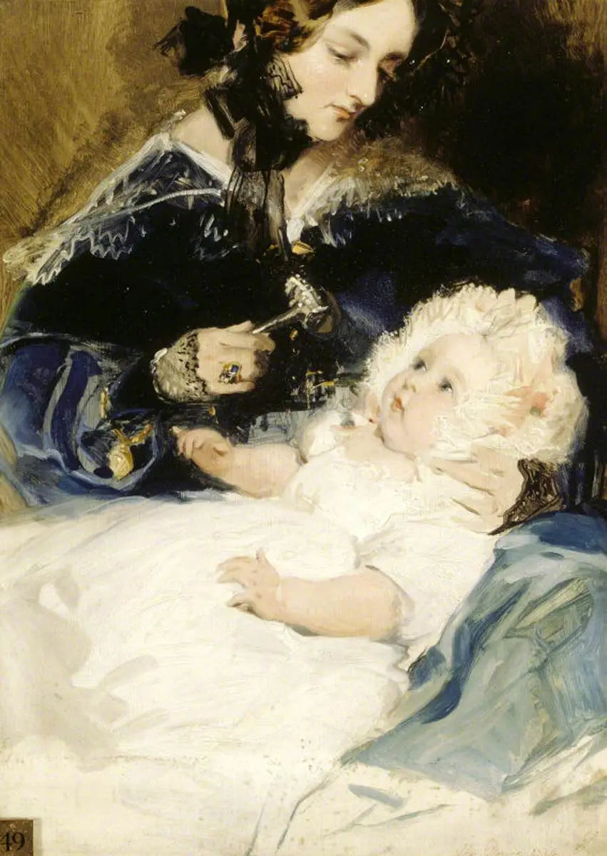 Lady Louisa Jane Russell, Duchess of Abercorn (1812-1905) with her daughter Lady Harriet Georgiana Louisa Hamilton, later Countess of Lichfield (1834-1913) - Edwin Henry Landseer