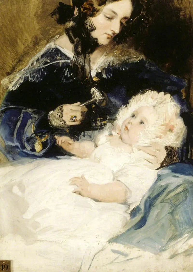 Lady Louisa Jane Russell, Duchess of Abercorn (1812-1905) with her daughter Lady Harriet Georgiana Louisa Hamilton, later Countess of Lichfield (1834-1913) - Edwin Henry Landseer