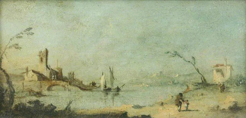 Lagoon of Capriccio with a church and a bridge - Francesco Guardi