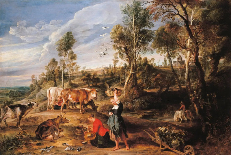 Dairymaids with cattle in a landscape, 