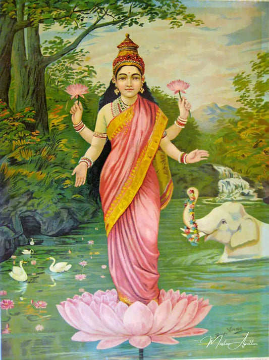 Lakshmi, the goddess of wealth - Raja Ravi Varma - Reproductions de tableaux et peintures haut de gamme