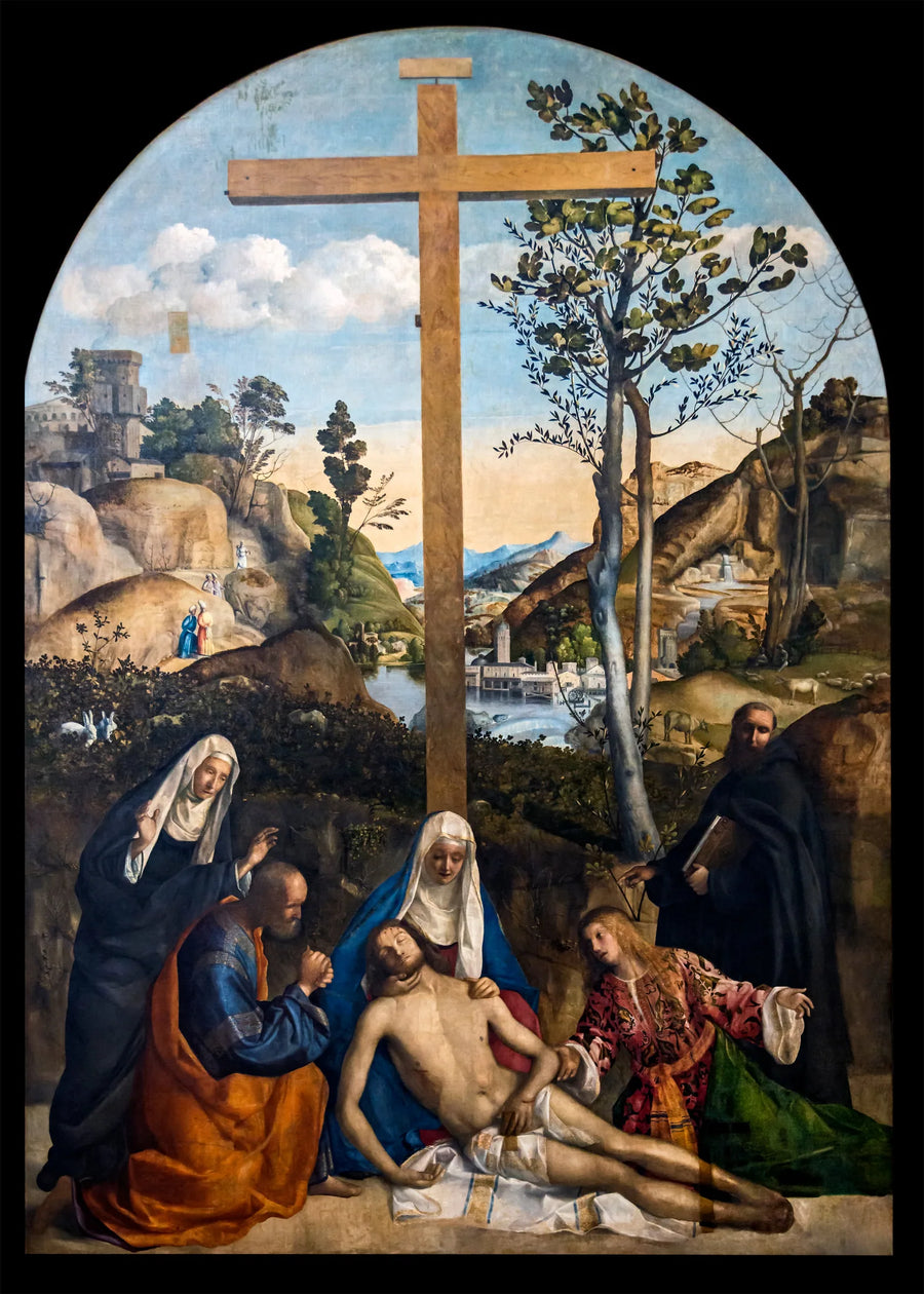 Lamentation on the Dead Christ with Joseph of Arimathea, the Virgin and Mary Magdalene, between Saint Martha and Filippo Benizi - Giovanni Bellini