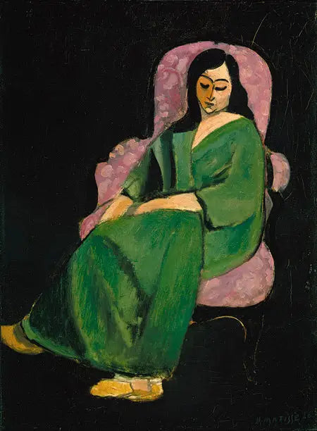 Laurette in Green Dress, Black Background - Henri Matisse