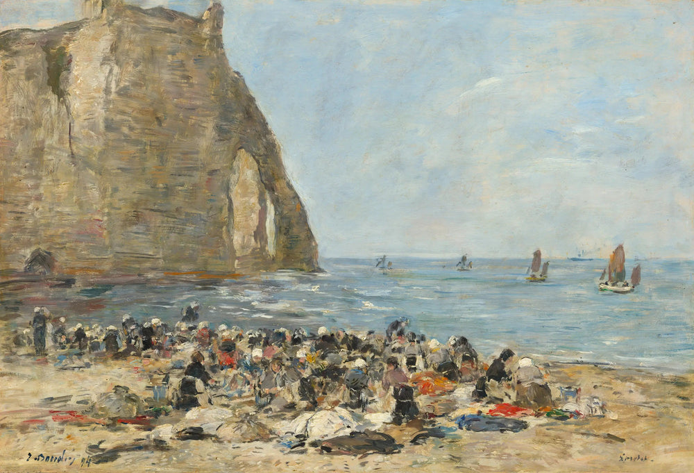 Lavandières sur la plage d'Etretat - Eugène Boudin image 1 reproduction artisanale de tableau