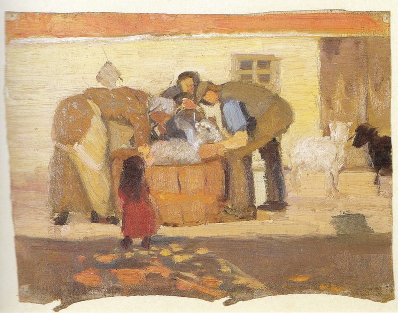 Washing sheep in front of a house - Anna Ancher