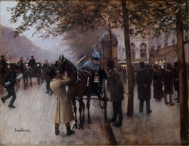 The Boulevard des Capucines, in the evening, in front of the Café Napolitain - Jean Béroud