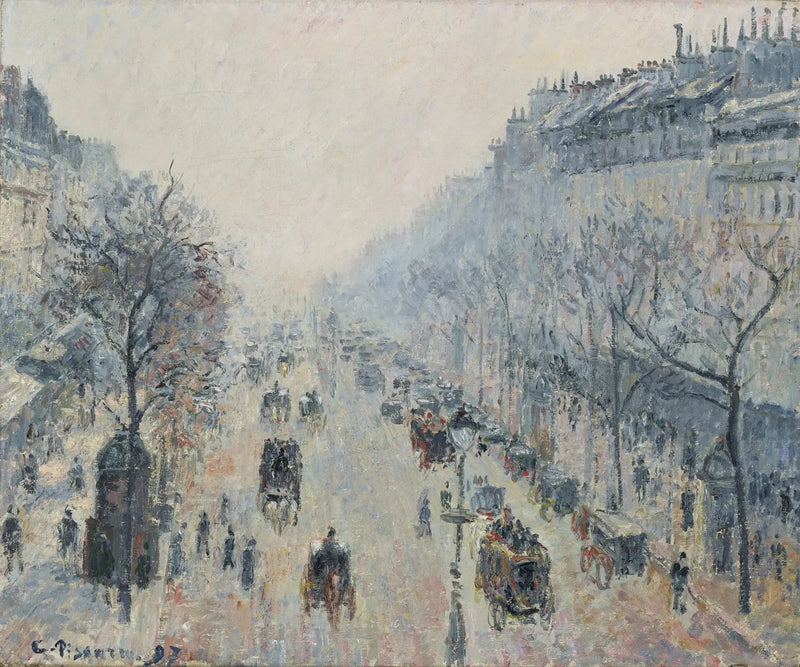 The Boulevard Montmartre, morning mist - Camille Pissarro