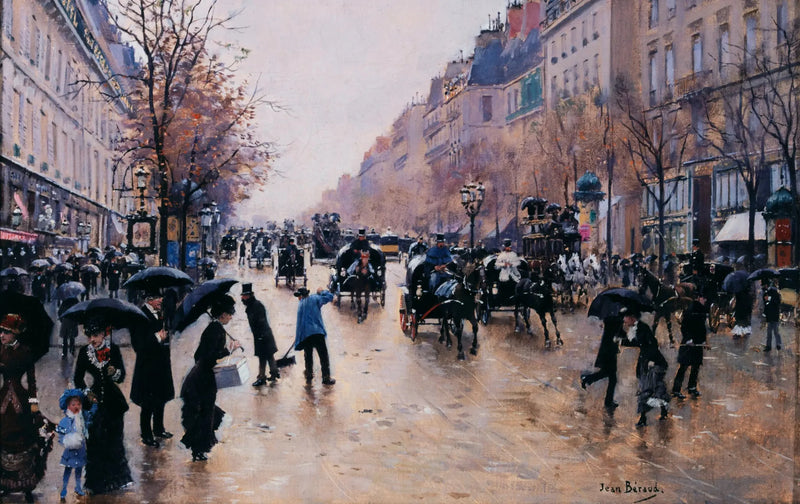 Le boulevard Poissonnière under the rain - Jean Béroud