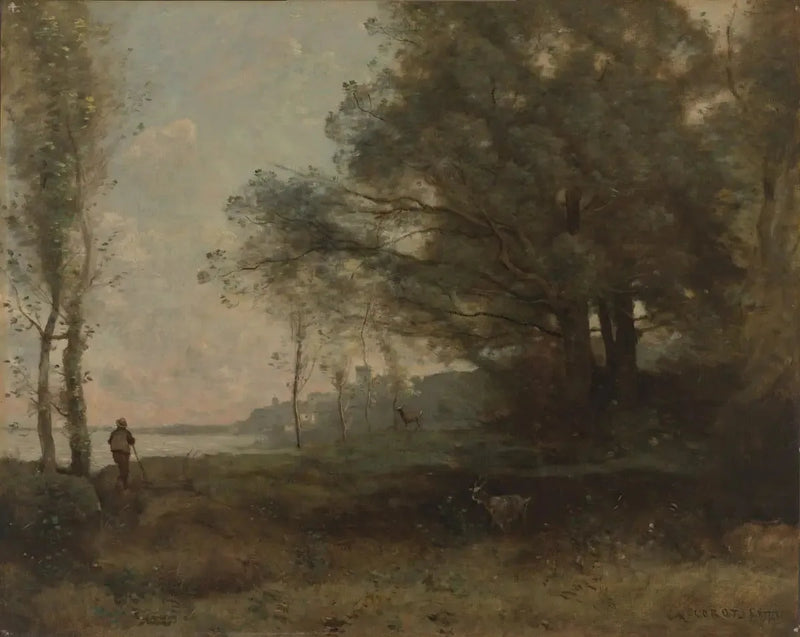 The goat herder in view of the gulf - Jean-Baptiste Camille Corot