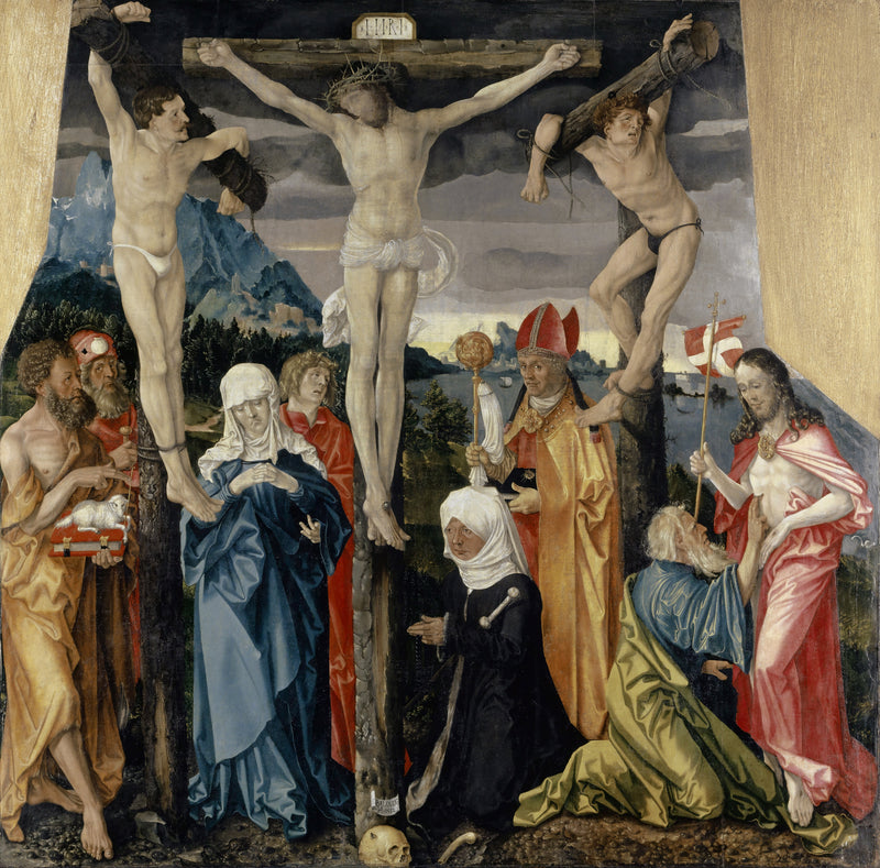 The Christ on the cross with the robbers, saints, and a donor - Hans Baldung Grien