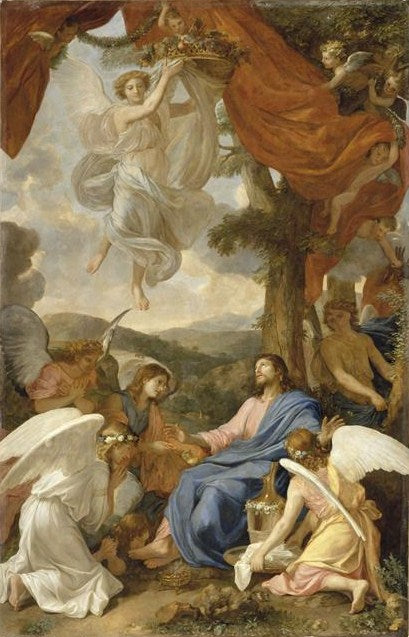 Le Christ au désert servi par les anges - Charles Le Brun image 1 tableau peint à l’huile sur toile