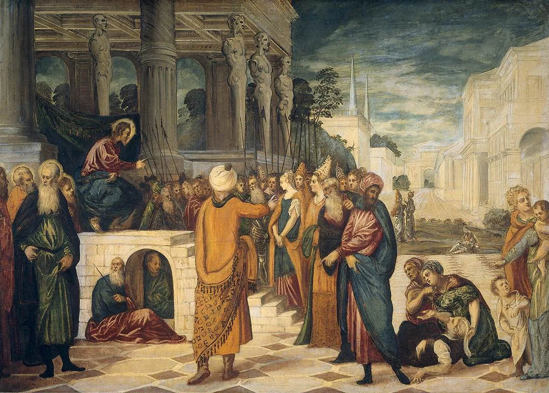 Le Christ avec la femme adultère - Jacopo Tintoretto image 1 copie de tableau peinte à la main