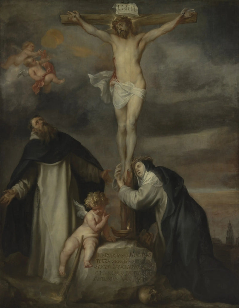 The Christ on the Cross with Saint Catherine of Siena, Saint Dominic, and an Angel - Antoine van Dyck