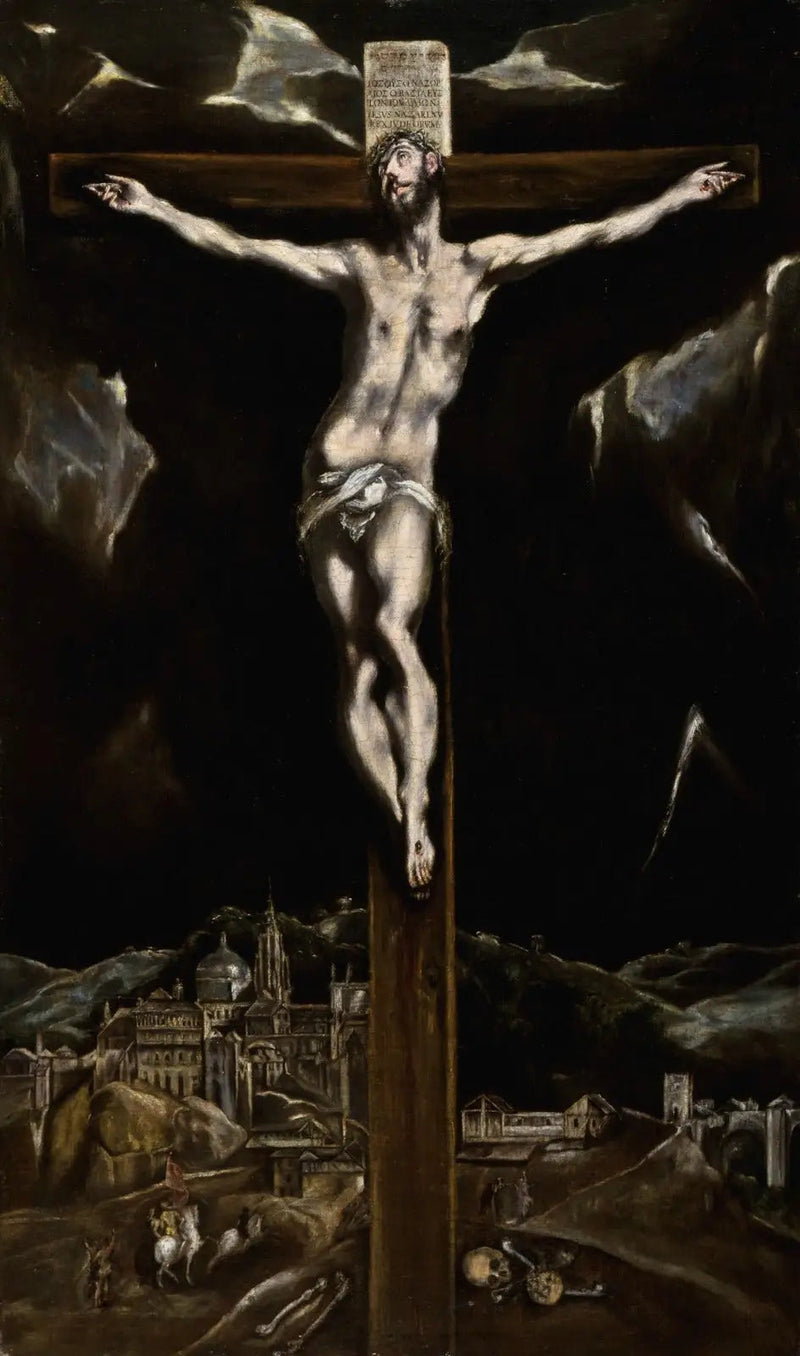 The Christ en croix with vue sur Tolède - El Greco