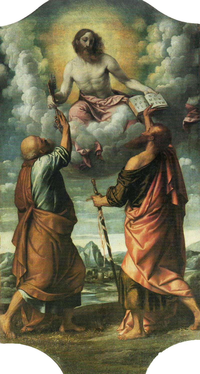 The Christ en gloire with the saints Peter and Paul - Alessandro Bonvicino