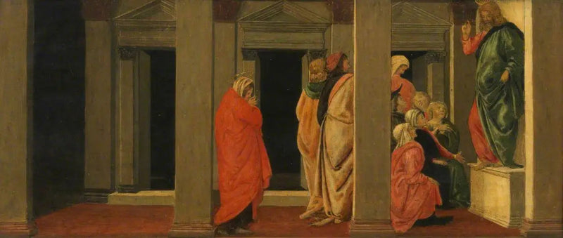 The Christ Teaching (predella, panel one) - Sandro Botticelli