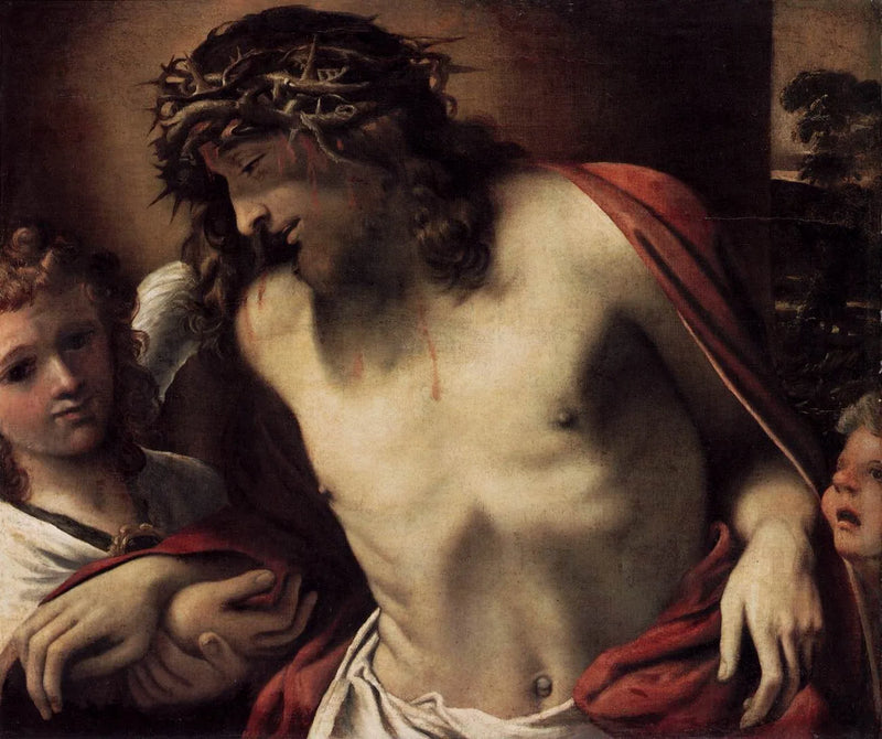 The Christ portant la couronne d'épines, soutenu par des anges - Annibale Carracci