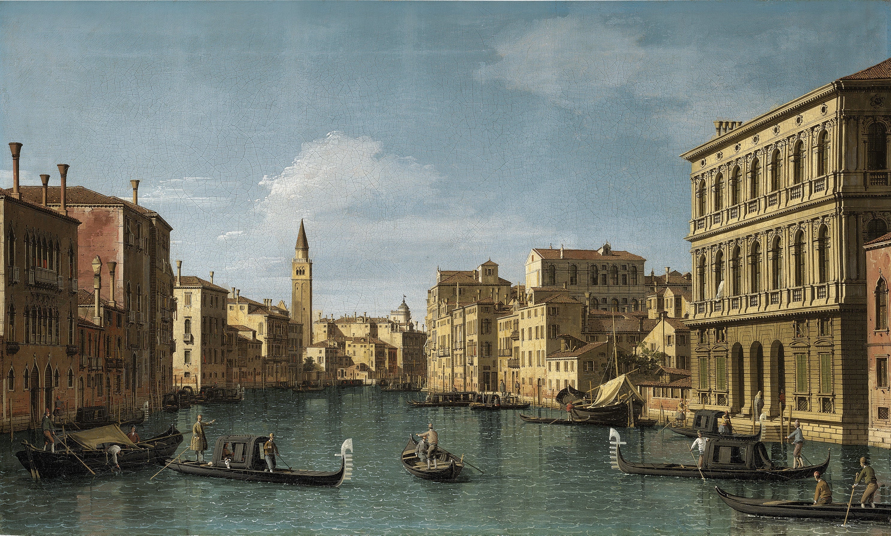 The Grand Canal, Venice, northwest view from the Ca' Corner to the Ca' Contarini degli Scrigni, with the bell tower of Santa Maria della Carità - Canaletto