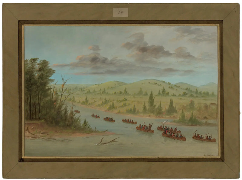The group of La Salle entering the Mississippi in a canoe. February 6, 1682 - George Catlin