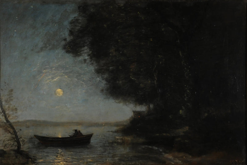 The Lake, Night Effect - Jean-Baptiste Camille Corot