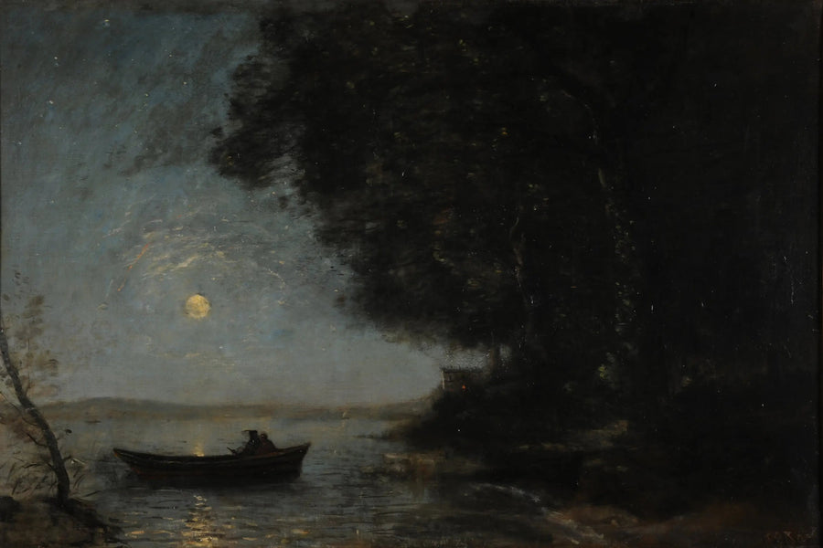 The Lake, Night Effect - Jean-Baptiste Camille Corot