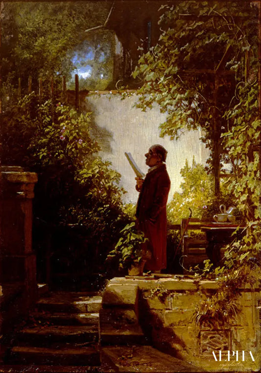 Le Lecteur de journal dans le jardin familial - Carl Spitzweg - Reproductions de tableaux et peintures haut de gamme