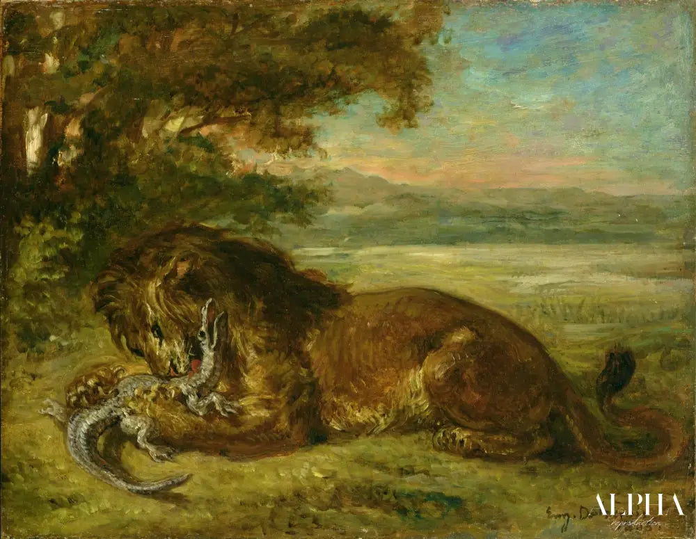 Le lion et l'alligator - Eugène Delacroix - Reproductions de tableaux et peintures haut de gamme