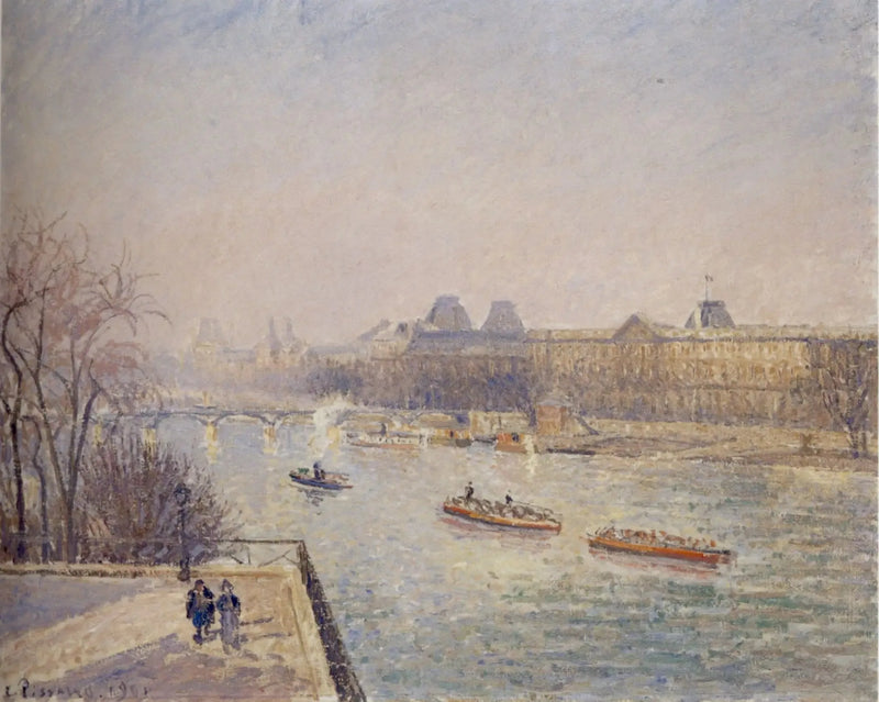 The Louvre, morning, winter sun, white frost - Camille Pissarro