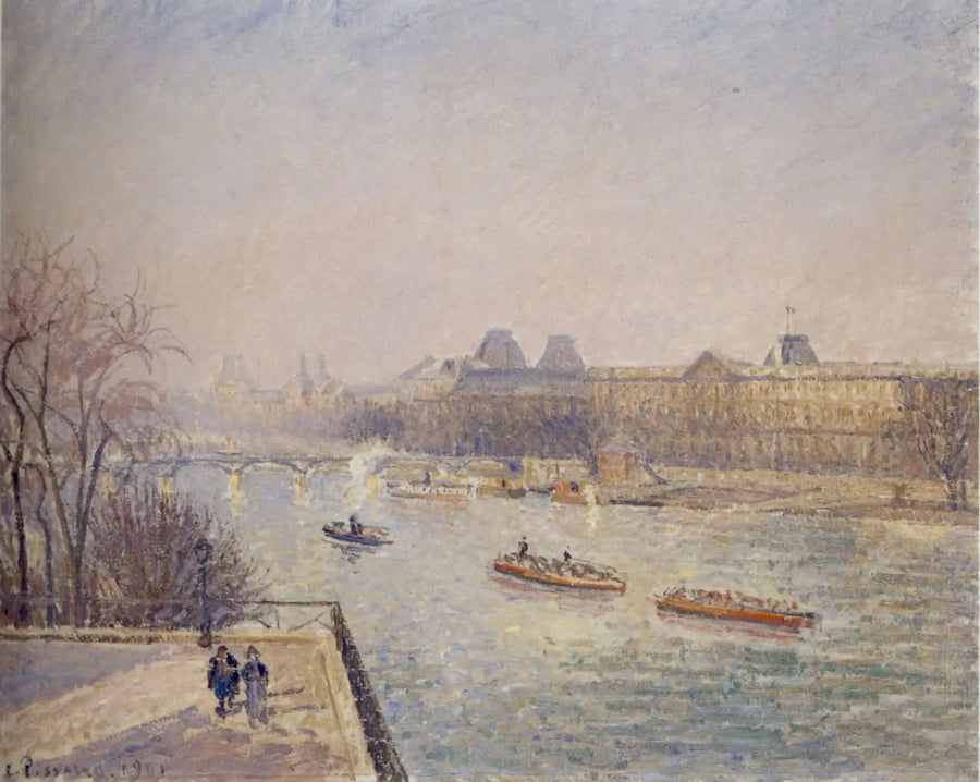The Louvre, morning, winter sun, white frost - Camille Pissarro