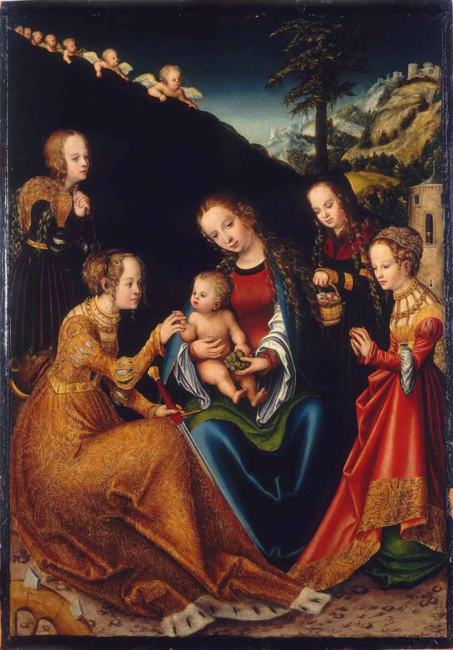 The Mystic Marriage of Saint Catherine of Alexandria with the Holy Dorothea, Margaret, and Barbara - Lucas Cranach the Elder