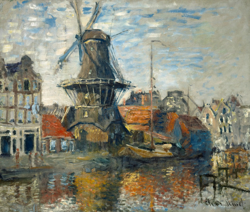 The windmill on the Onbekende canal, Amsterdam - Claude Monet