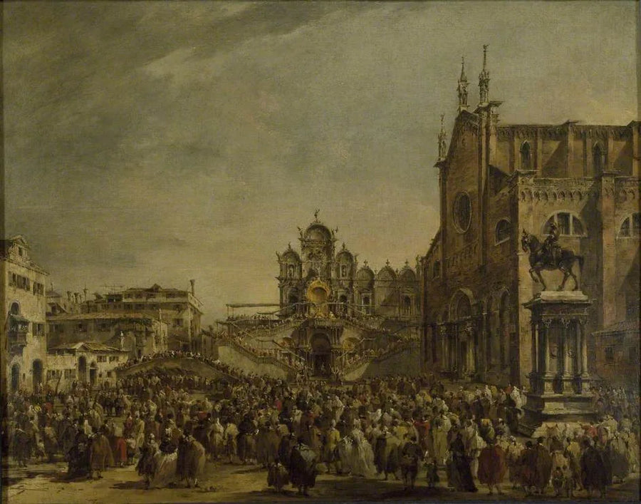 Pope Pius VI blessing the crowd at Campo SS Giovanni e Paolo, Venice - Francesco Guardi