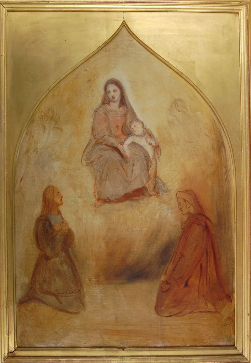 The painter Raphael and the poet Dante in adoration before the Holy Virgin and the Child - Ary Scheffer