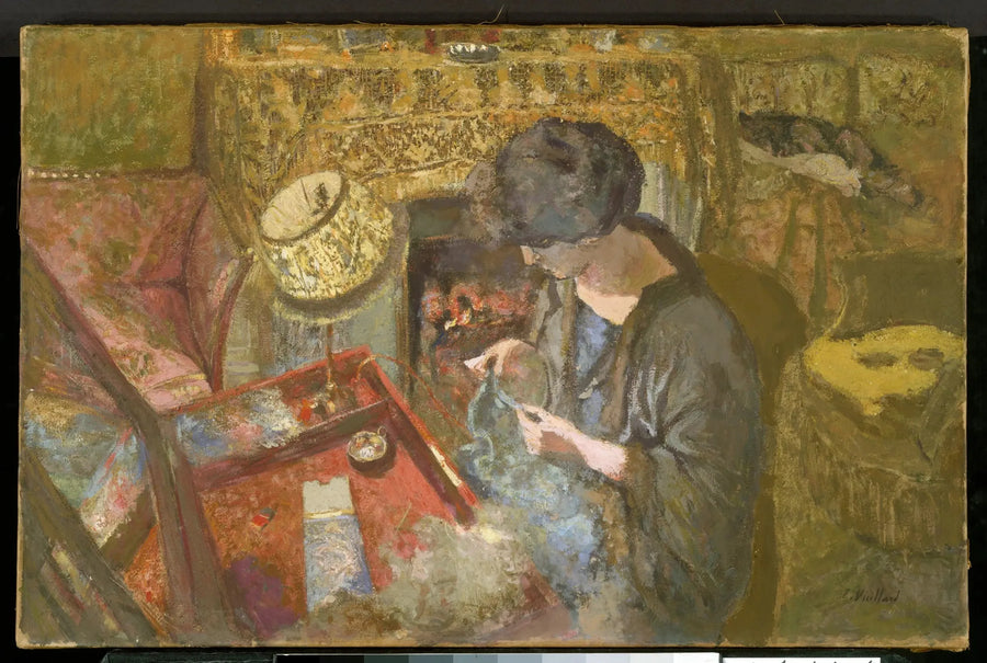 The Little Salon: Mme Hessel at her sewing table - Édouard Vuillard