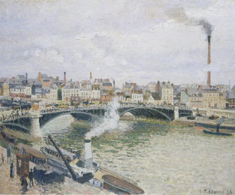 The Boieldieu Bridge in Rouen, morning, wet weather - Camille Pissarro