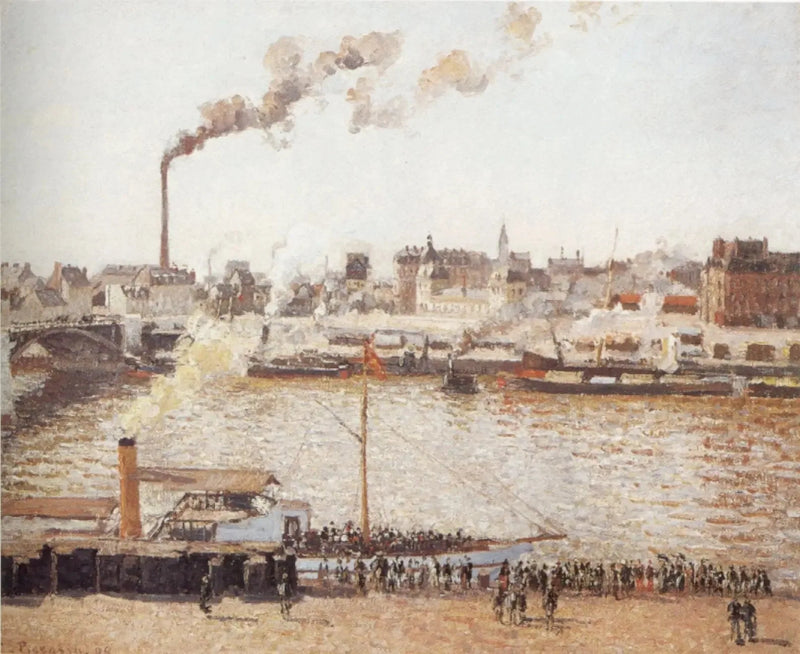 The Boieldieu Bridge and the Orléans Station, Rouen, morning, sun - Camille Pissarro