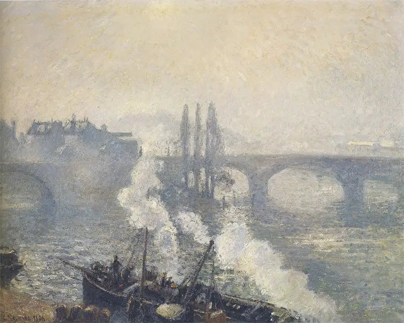 The Corneille Bridge in Rouen, morning mist - Camille Pissarro