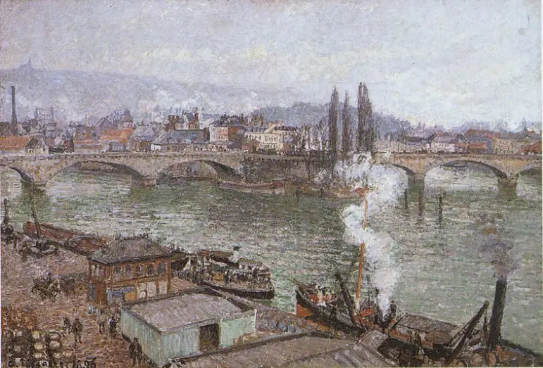 The Stone Bridge in Rouen, Gray Weather - Camille Pissarro