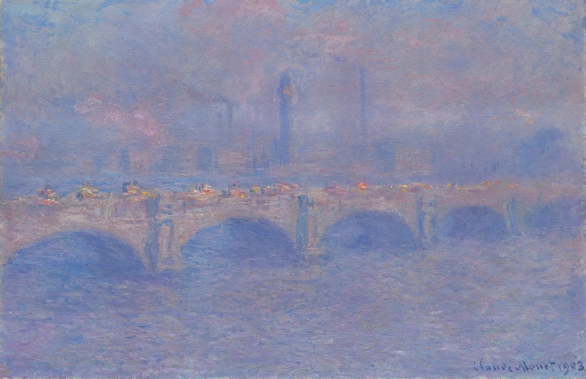 Le pont de Waterloo, l'effet de la lumière du soleil - Claude Monet image 1 copie de tableau peinte à la main