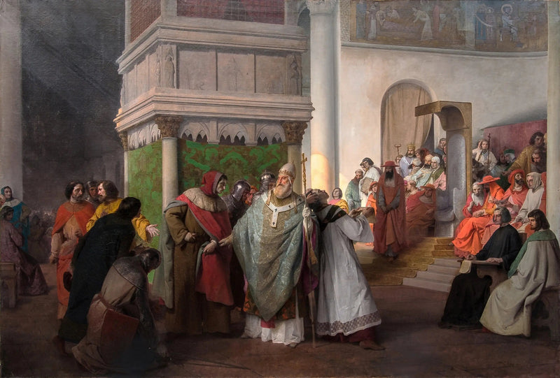The priest Orlando de Parme sent by Arrigo IV of Germany and defended by Gregory VII against the just indignation of the Roman synod - Francesco Hayez