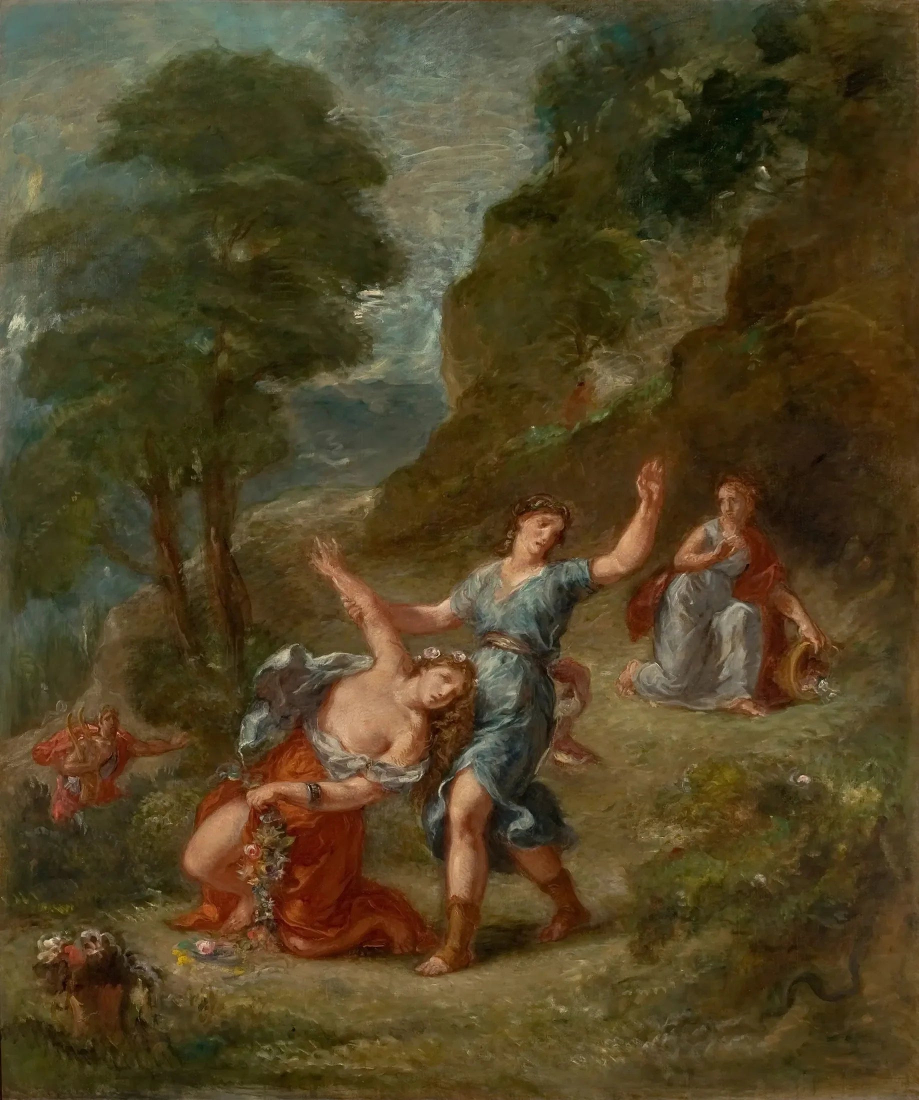 Le Printemps - Eurydice mordue par un serpent alors qu'elle cueillait des fleurs (la mort d'Eurydice) - Eugène Delacroix image 1 reproduction de peinture à l’huile
