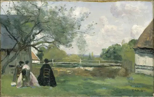 The Rest in front of the farm - Jean-Baptiste Camille Corot