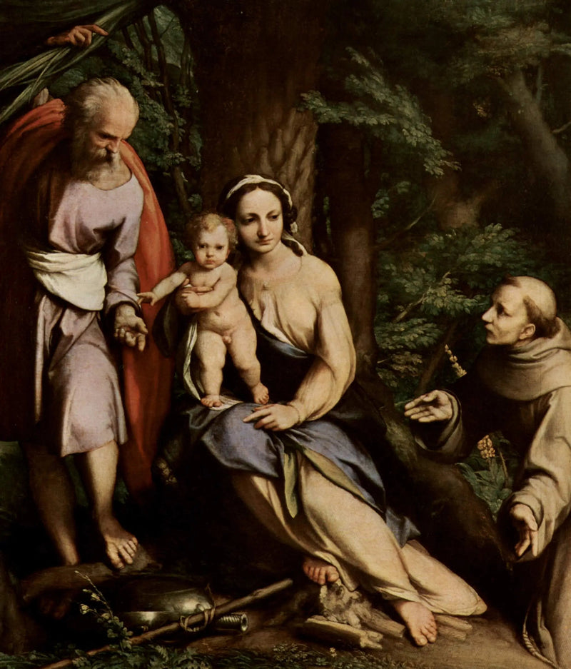 The Rest during the Flight into Egypt with Saint Francis - Antonio da Correggio